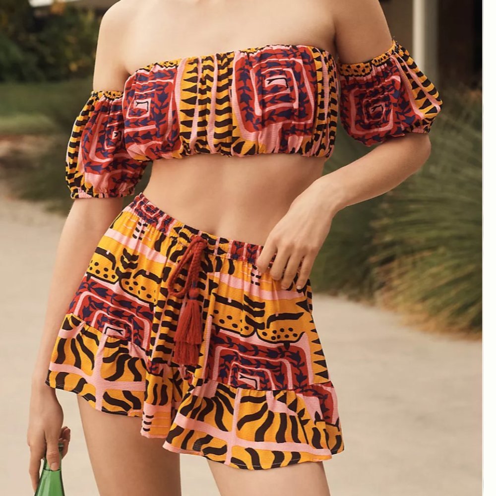 ⭐️ João Incerti The Cecy Boho Peasant Beach Chic Hipster Hippie Shorts Top Set